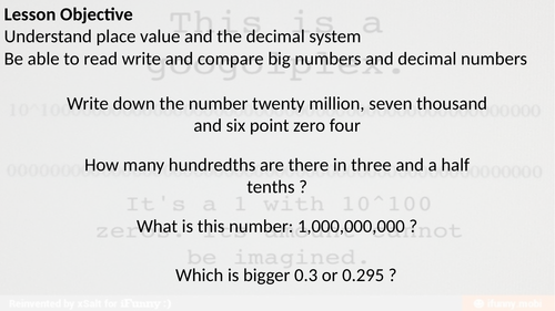 Teaching Place Value  for Key Stage 3 and Key Stage 4 Maths