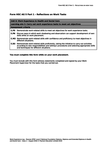 Unit 6 - Work Experience Log Book Support Sheets - BTEC Nationals