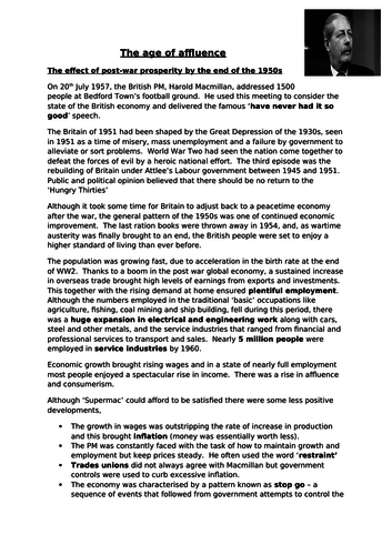 AQA A level, Britain 1951-64, The economy