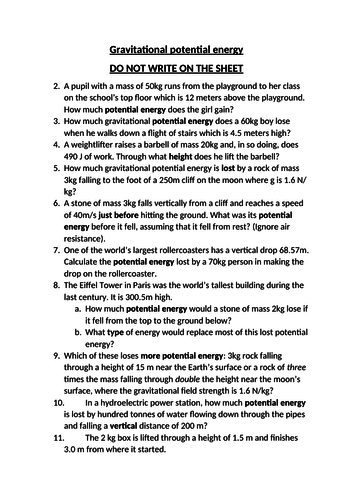 Gravitational potential energy questions with answers