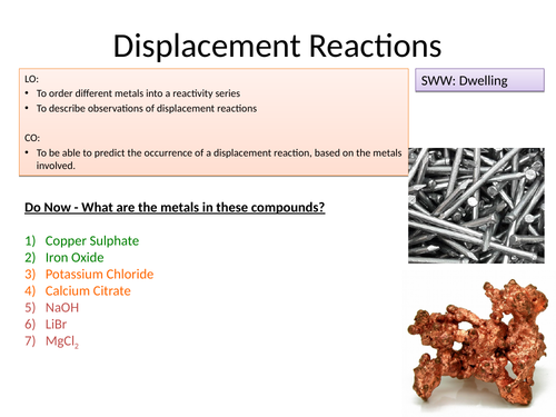 Displacement reactions of metals