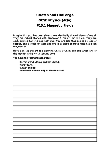 AQA Physics GCSE P15 (Electromagnetism) - Gifted and Talented Resource Worksheets