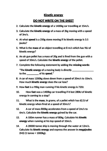 Kinetic energy questions with answers