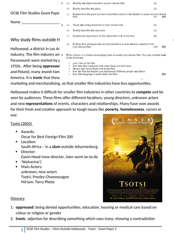 Tsotsi - GCSE Film Revision Booklet