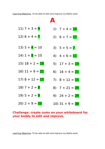 Beginning of year 3 end of year 2 mental math editing activity