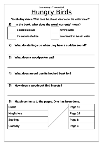 Comprehension - Phonics Bugs - Hungry Birds - Green Band - Phase 5