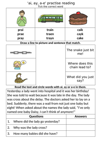 Letters and Sounds - Phase 5 - Alternative 'ai' worksheets