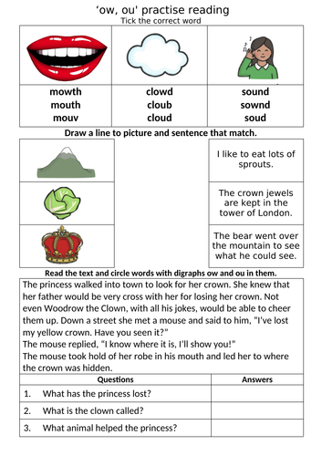 Letters and Sounds - Phase 5 - Alternative 'ow' worksheets