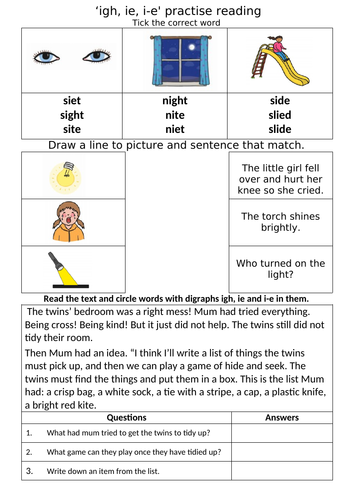 Letters and Sounds - Phase 5 - Alternative 'igh' worksheets