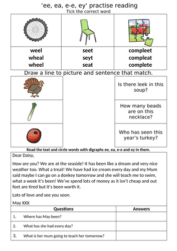 Letters and Sounds - Phase 5 - Alternative 'ee' worksheets