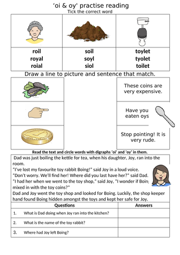 Letters and Sounds - Phase 5 - Alternative 'oi' worksheets
