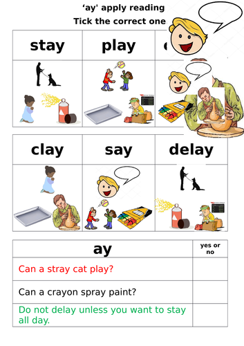Letters and Sounds - Phase 5 - 'ay' worksheets