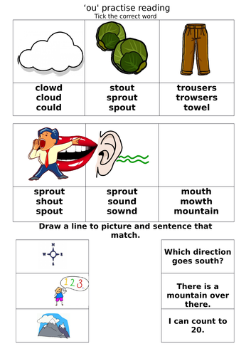 Letters and Sounds - Phase 5 - 'ou' worksheets