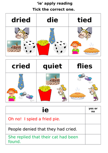 Letters and Sounds - Phase 5 - 'ie' worksheets