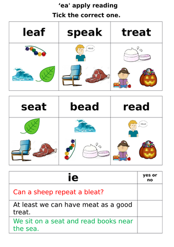 Letters and Sounds - Phase 5 - 'ea' worksheets
