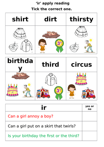 Letters and Sounds - Phase 5 - 'ir' worksheets