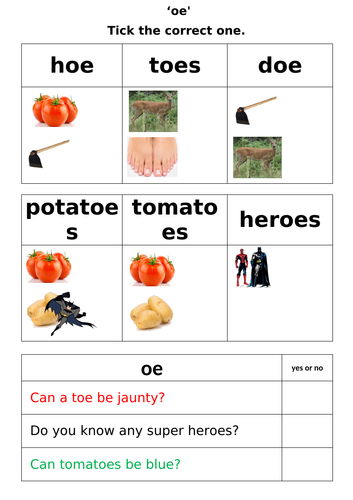 Letters and Sounds - Phase 5 - 'oe' worksheets