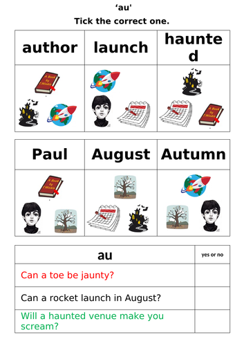 Letters and Sounds - Phase 5 - 'au' worksheets
