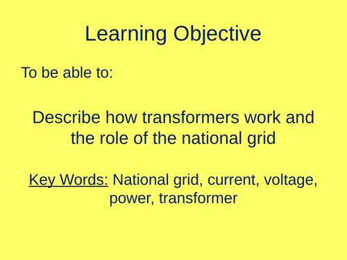 AQA Trilogy Physics Topic 2 Electricity The National Grid