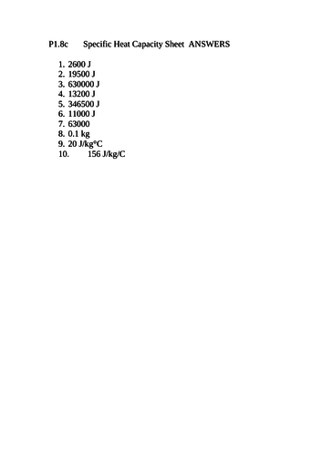 AQA Trilogy Physics Topic 3 Specific Heat Capacity | Teaching Resources