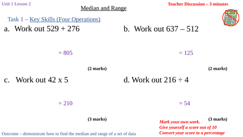 Median and Range (Y7 Theta Edexcel 5 Year SOW U1 L2)