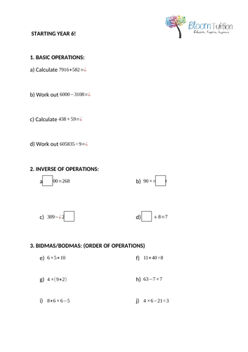 Year 6 SATs: Start of year Maths recap