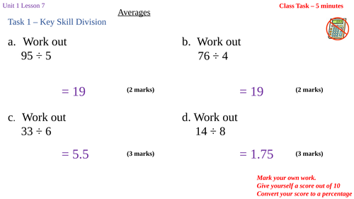Calculating Averages (Y7 Theta Edexcel 5 Year SOW U1 L7)