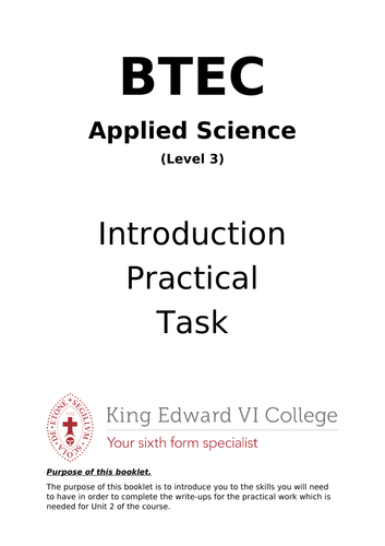 BTEC Applied Science Level 3 NQF Unit 2 Introduction Activity