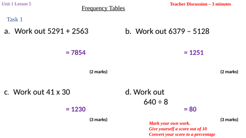 Frequency Tables (Y7 Theta Edexcel 5 Year SOW U1 L5)