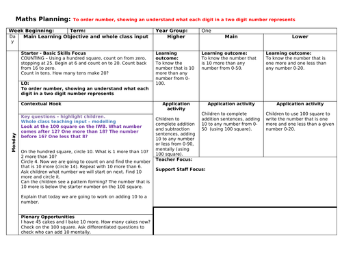 Year 1 weekly maths plan - Place Value / Number