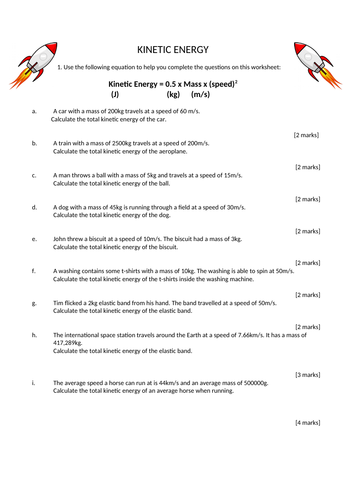 GCSE Physics Paper 1 - Kinetic Energy Calculation Worksheet with