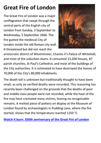 Great Fire of London Handout