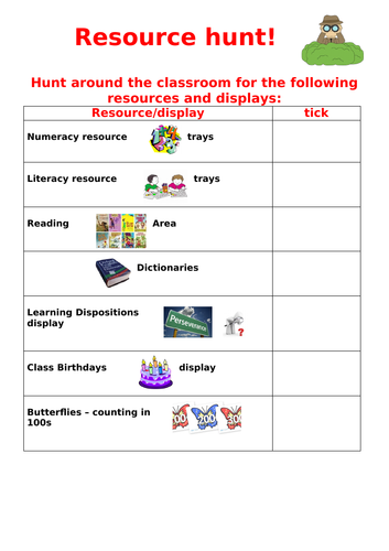 Classroom Resource Hunt activity sheet | Teaching Resources