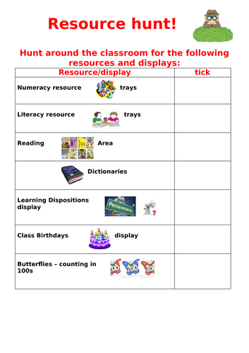 Classroom Resource Hunt activity sheet