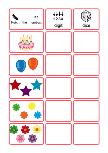 2 basic maths activities, matching (1-5) and completing 10 squares (1 - 20) EYFS/KS1/SEN
