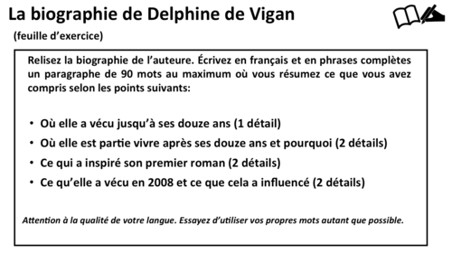 No et Moi- Book Study- La Biographie de Delphine de Vigan- A Level French