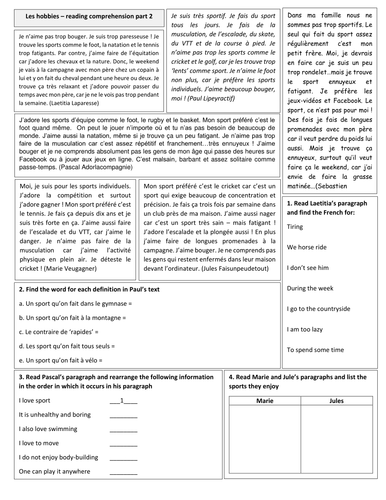 KS3/KS4 French - Hobbies super-pack (43 resources)