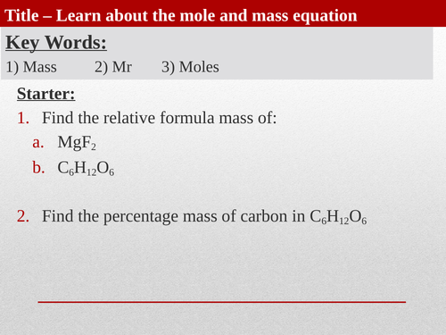 Calculating mole and masses