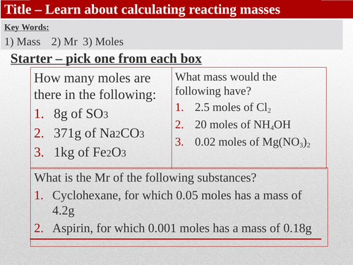Calculating reacting masses