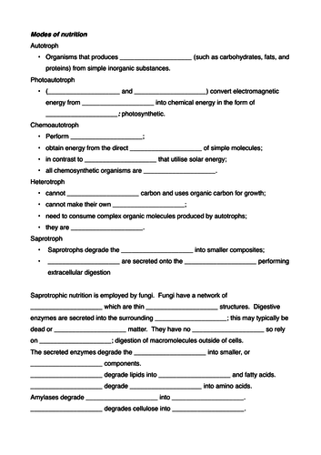 Modes of nutrition autotroph heterotroph