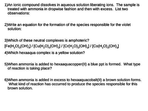 Transition metal reactions and observations 6 questions