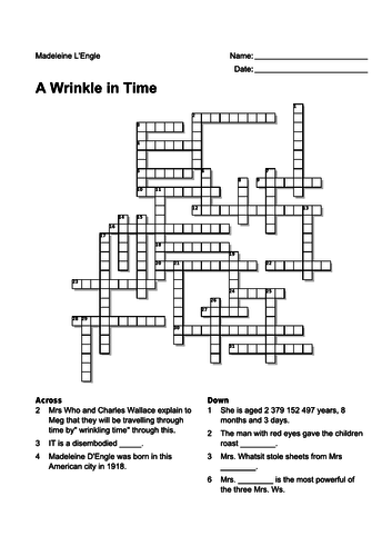 A Wrinkle in Time Crossword
