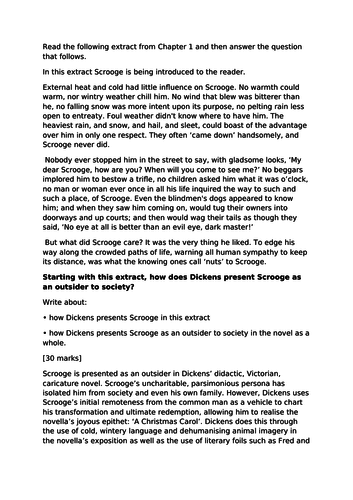 'A Christmas Carol' Scrooge as an outsider top band answer 