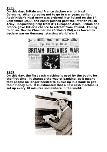 Today in History Daily Display - Term 1 (Sep-Oct)