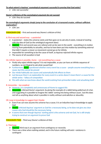 Cosmological Argument ESSAY PLAN - OCR Religious Studies A Level NEW SPEC