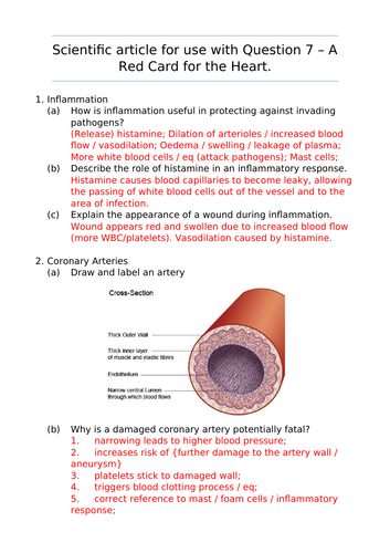 IAL Biology Unit 5 Article Questions Oct/Nov 2018: A Red Card for the Heart