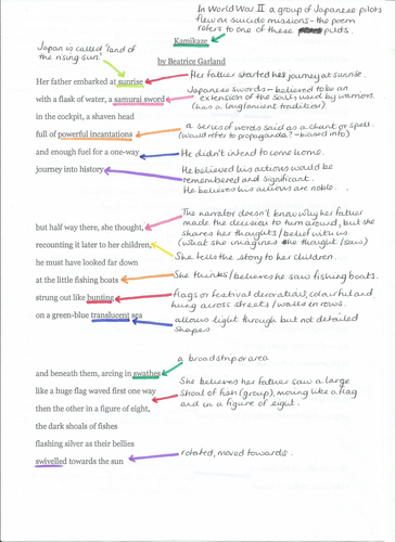 Kamikaze Power & Conflict Poetry Literal Meaning Notes Line-by-Line GCSE Literature