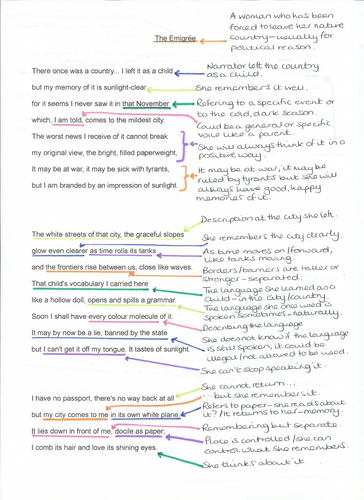 The Emigree Power & Conflict Poetry Notes Literal Meaning GCSE Literature AQA