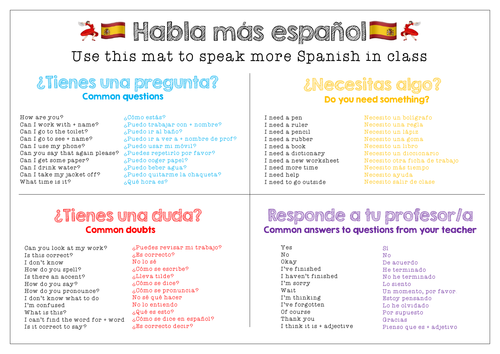 Spanish/French/German target language table mat | Teaching Resources