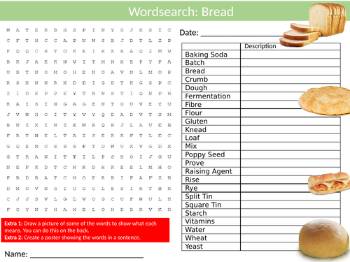 3 x Bread Wordsearch Sheet Starter Activity Keywords Cover Food Technology Nutrition